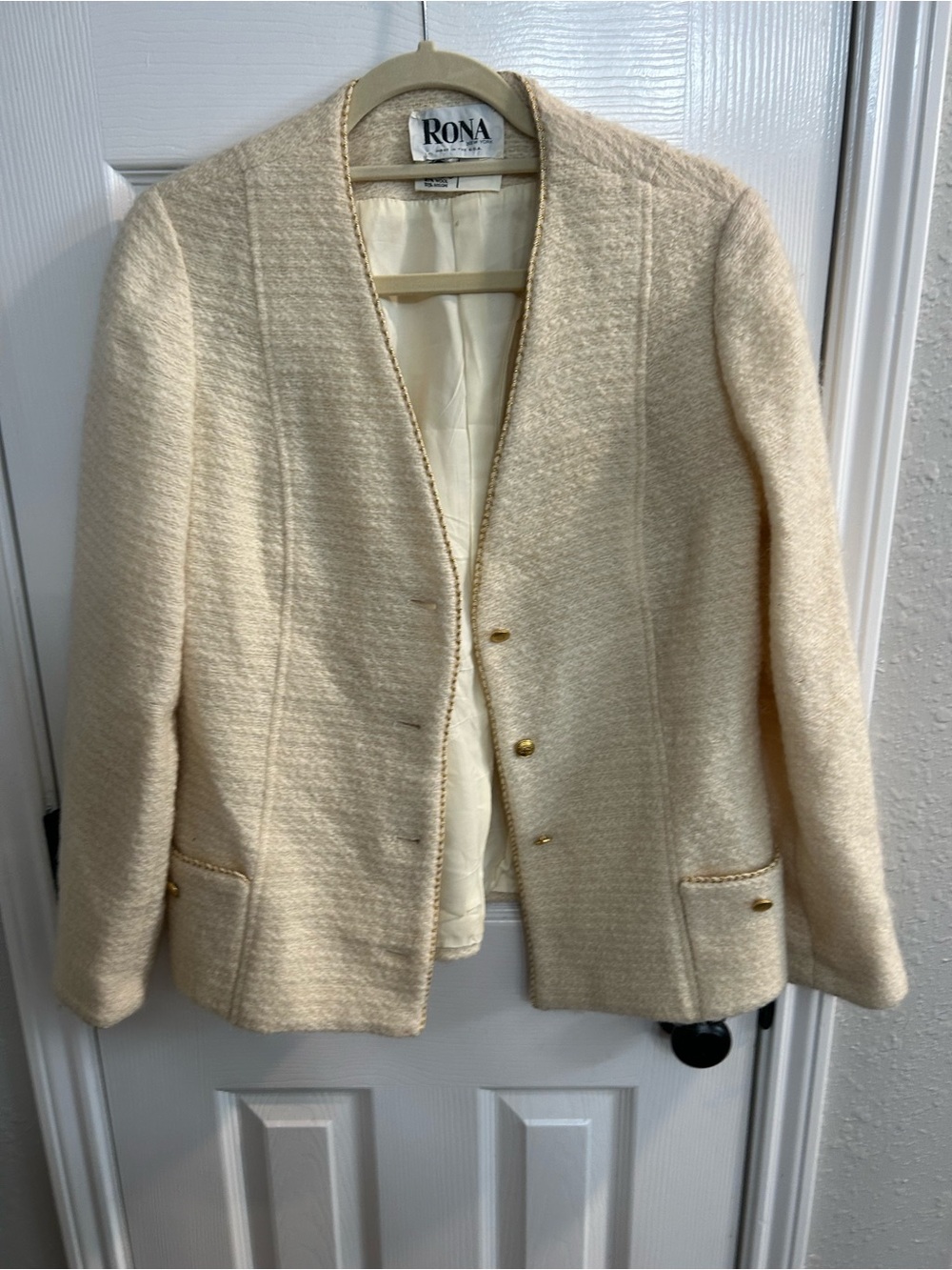 Vintage Rona New York beige wool lined button front jacket long sleeve sz 14